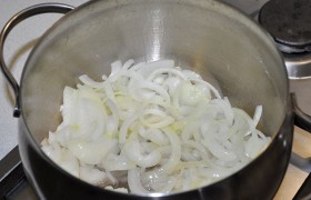 В кастрюле или сковороде нагревается на среднем огне масло, а мы натираем морковь и шинкуем полукольцами луковицы, рубим чеснок. Сначала  пассеруем  лук, помешивая, 4-5  минут.