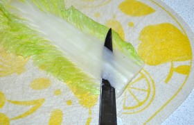 Острым ножом срезаем толстую среднюю часть листьев.