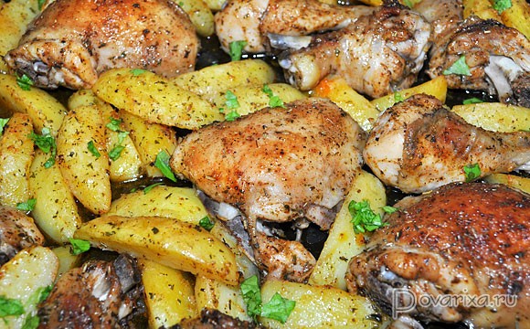 Курица в духовке с картошкой на протвине: рецепт приготовления